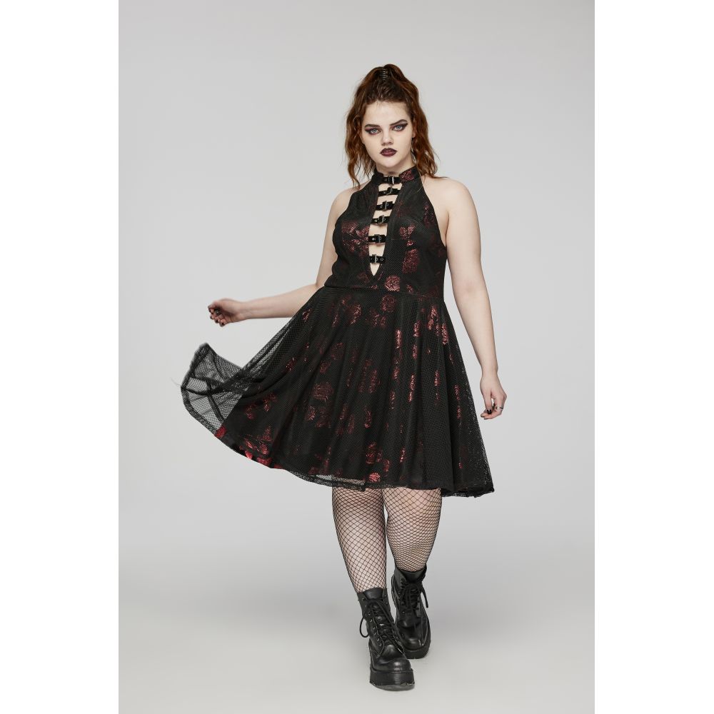 Punk Rave - Romantic Rose Mini jurk - Zwart/Rood